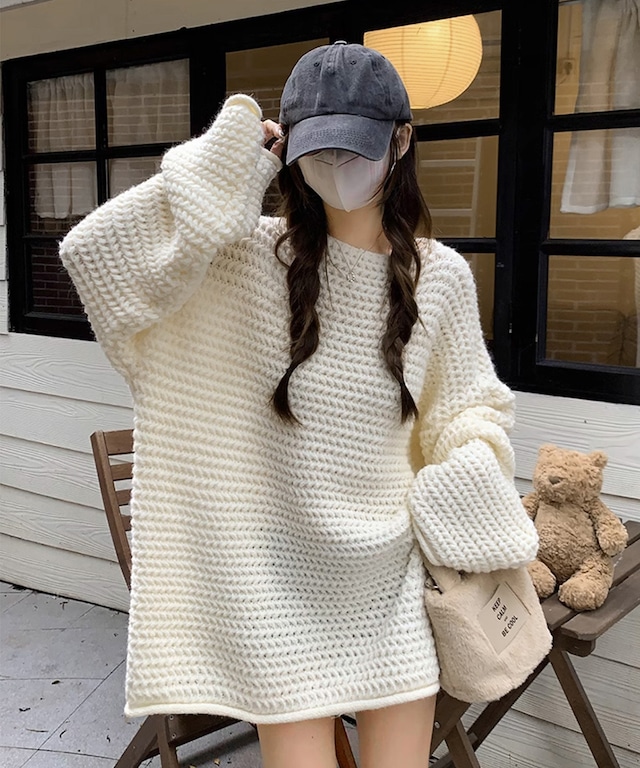 ボートネック ローゲージニットプルオーバー（オフホワイト）